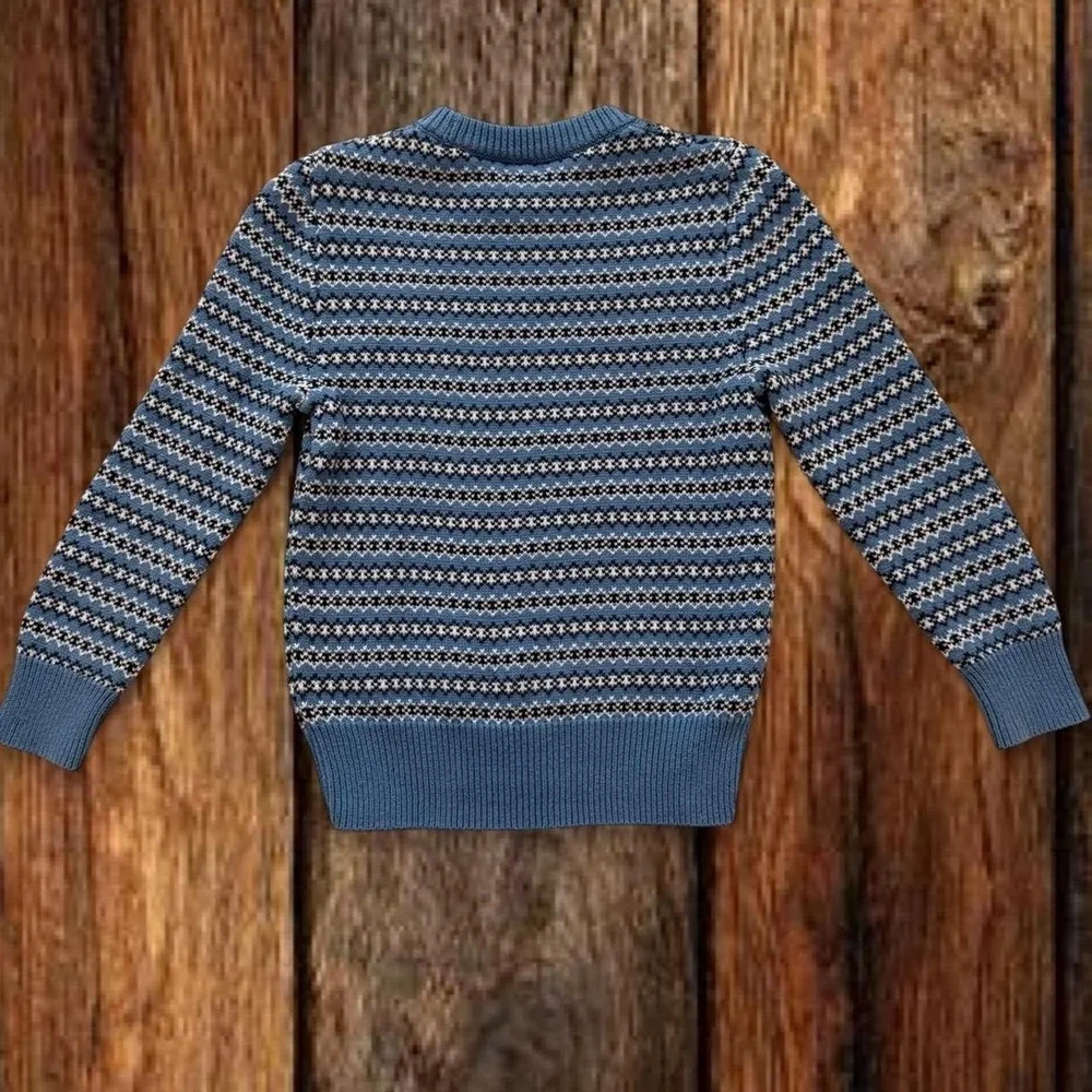 J.Crew Crewcuts Boys Fair Isle Sweater Blue Nordic 100% Cotton Size XS 4-5